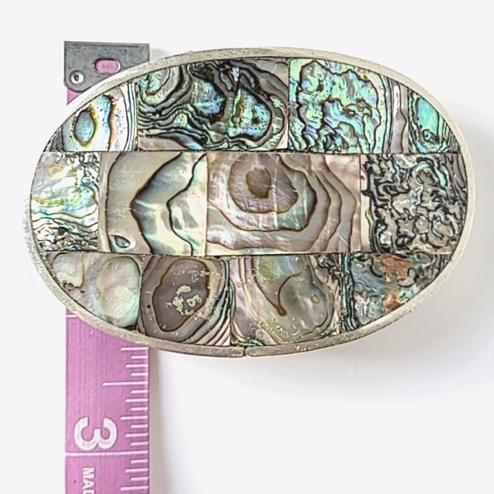 Abalone & Alpaca Silver Belt Buckle UNISEX VINTAGE - Picture 8 of 9